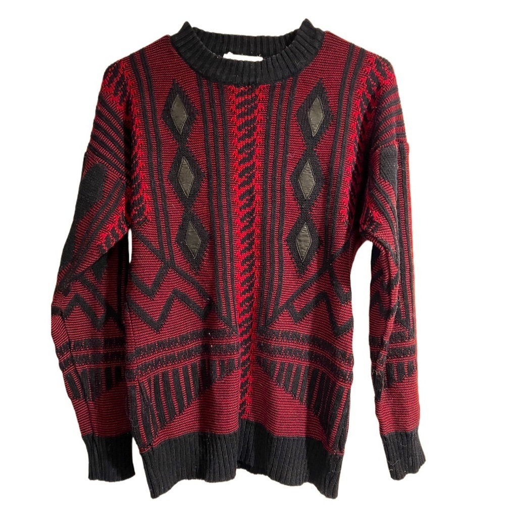 VINTAGE 1980s Club International sweater • red & black geometric pattern
